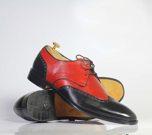 New Handmade Men's Black Red Leather Wing Tip Spectator Shoes, Men Dre –  theleathersouq
