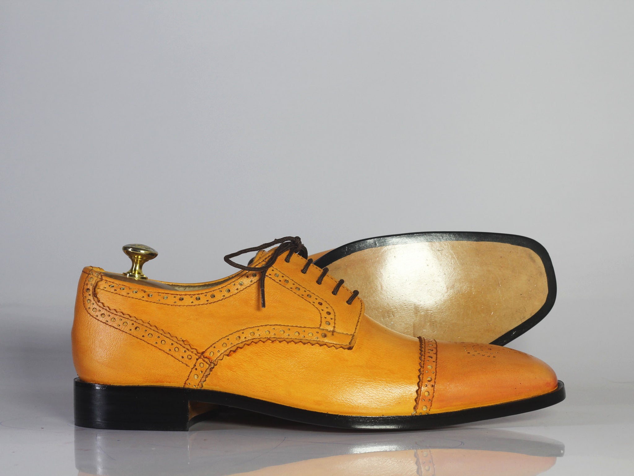 Handmade Men's Tan Leather Shoes, Men Lace Up Dress Cap Toe Brogue Dre ...
