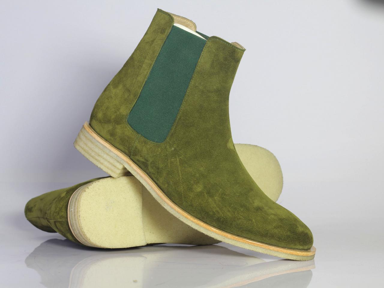 green suede chelsea boots mens