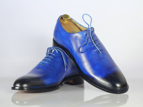 Handmade Men's Navy Blue Leather Brogue Toe Lace Up Shoes, Men Dress F –  theleathersouq