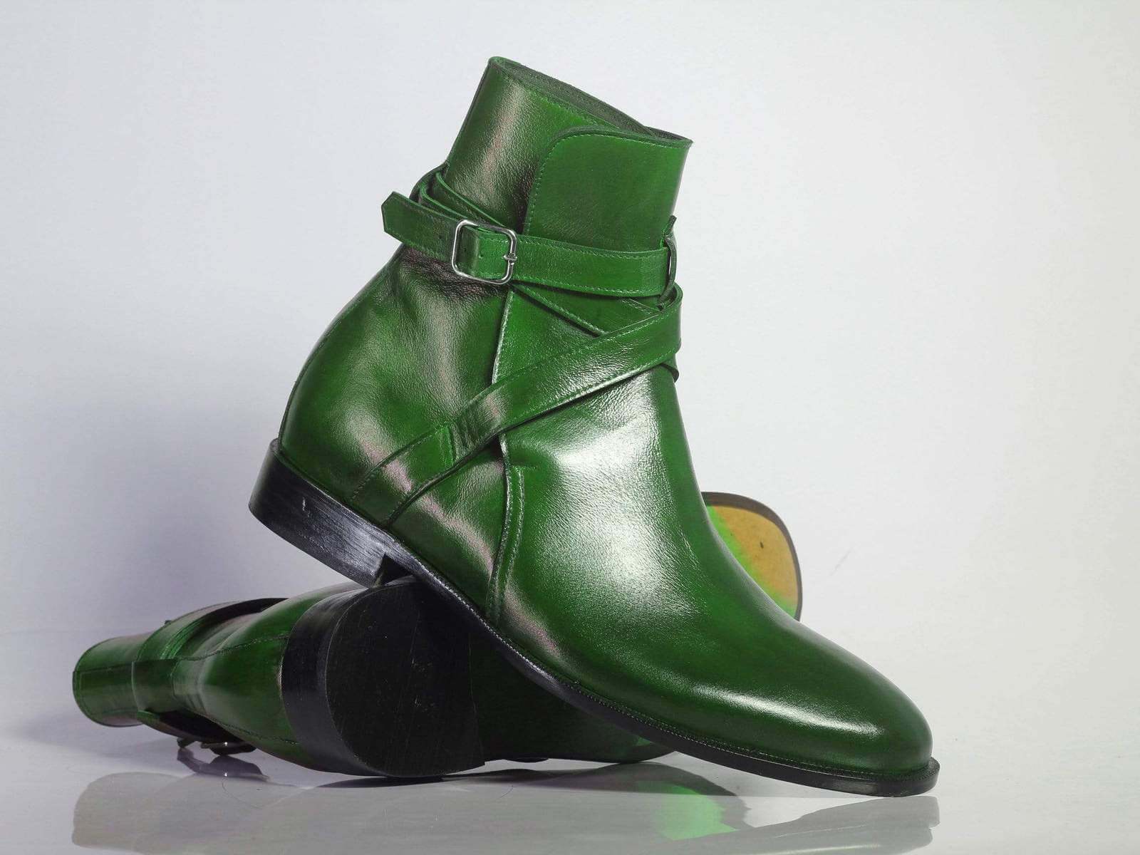 green leather boots mens