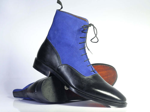 Men's Handmade Blue Suede Lace Up Ankle Boots, Men Designer Fashion Dr –  theleathersouq