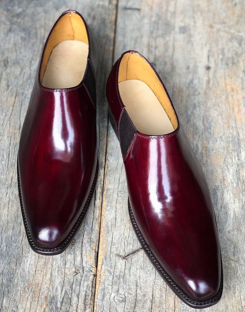 Handmade Men's Burgundy Leather Loafers 