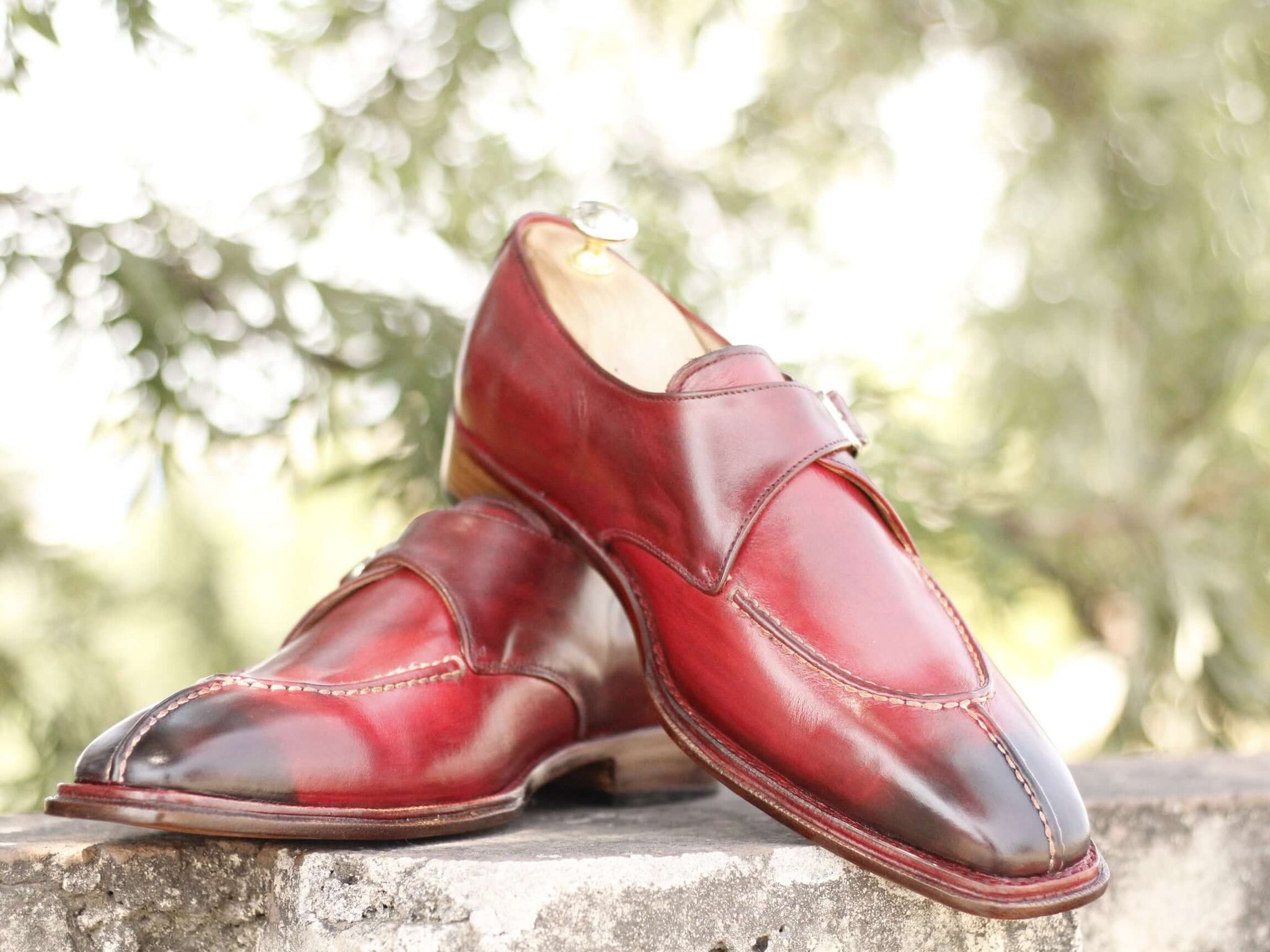 burgundy monk shoes mens