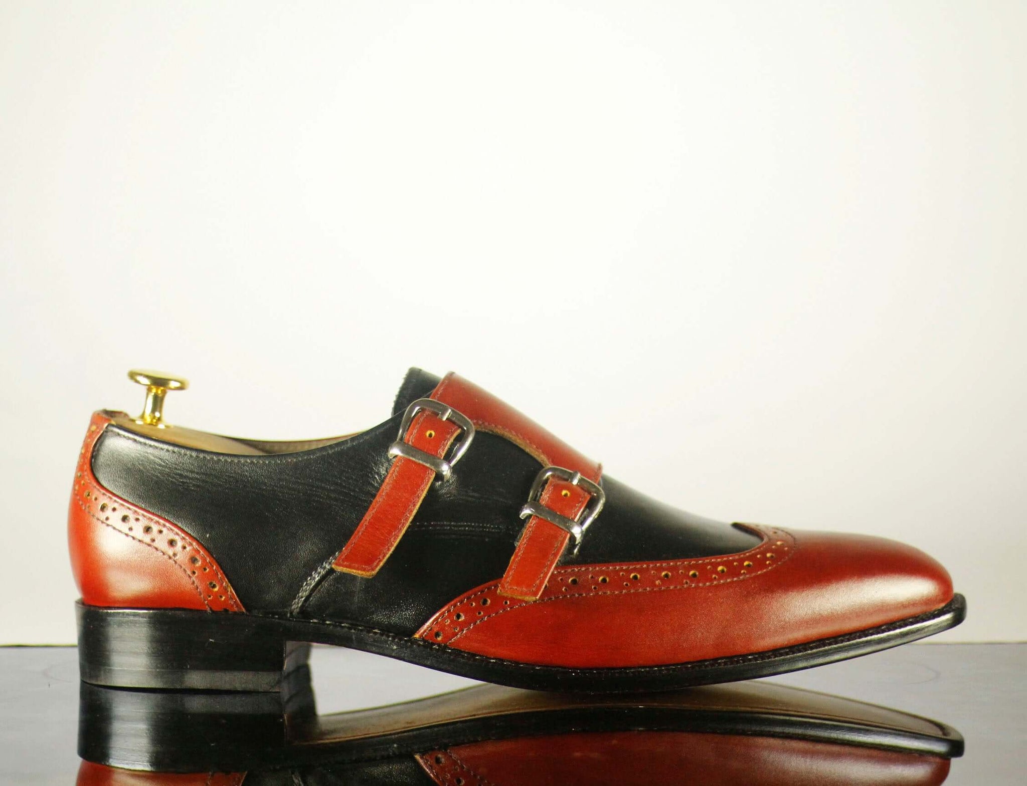 mens burgundy double monk strap shoes