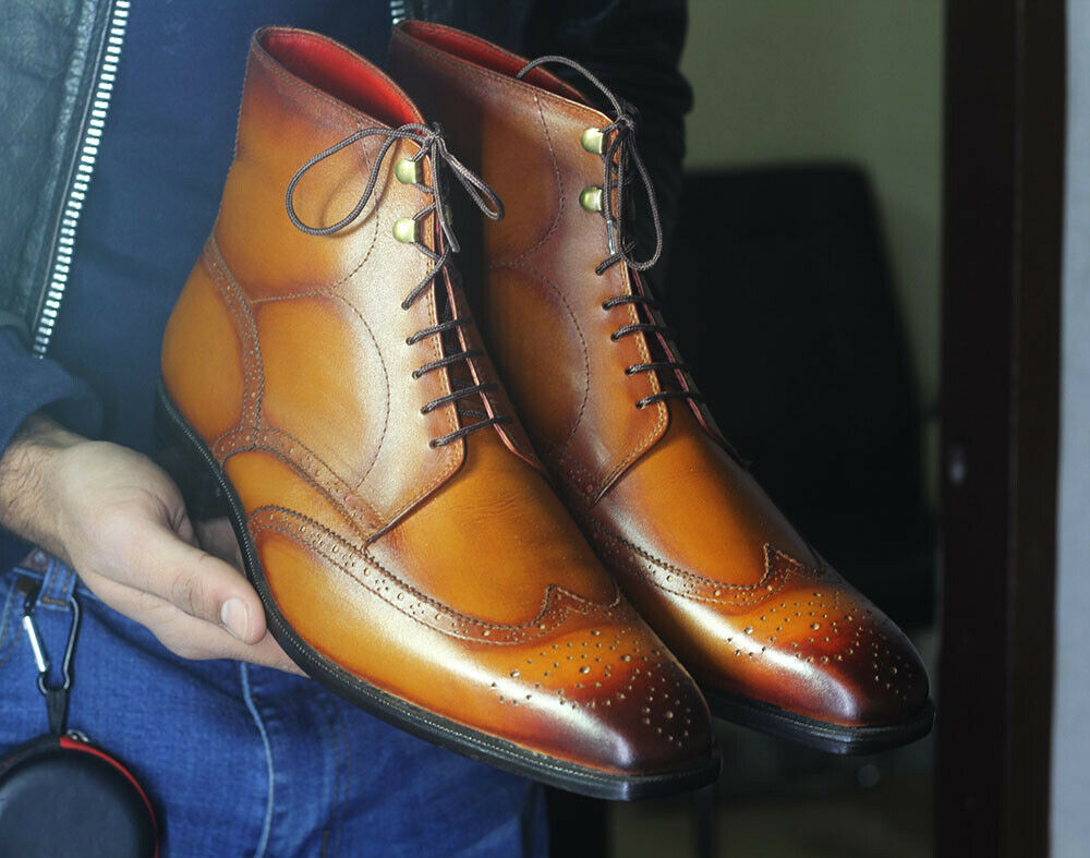 tan leather lace up ankle boots