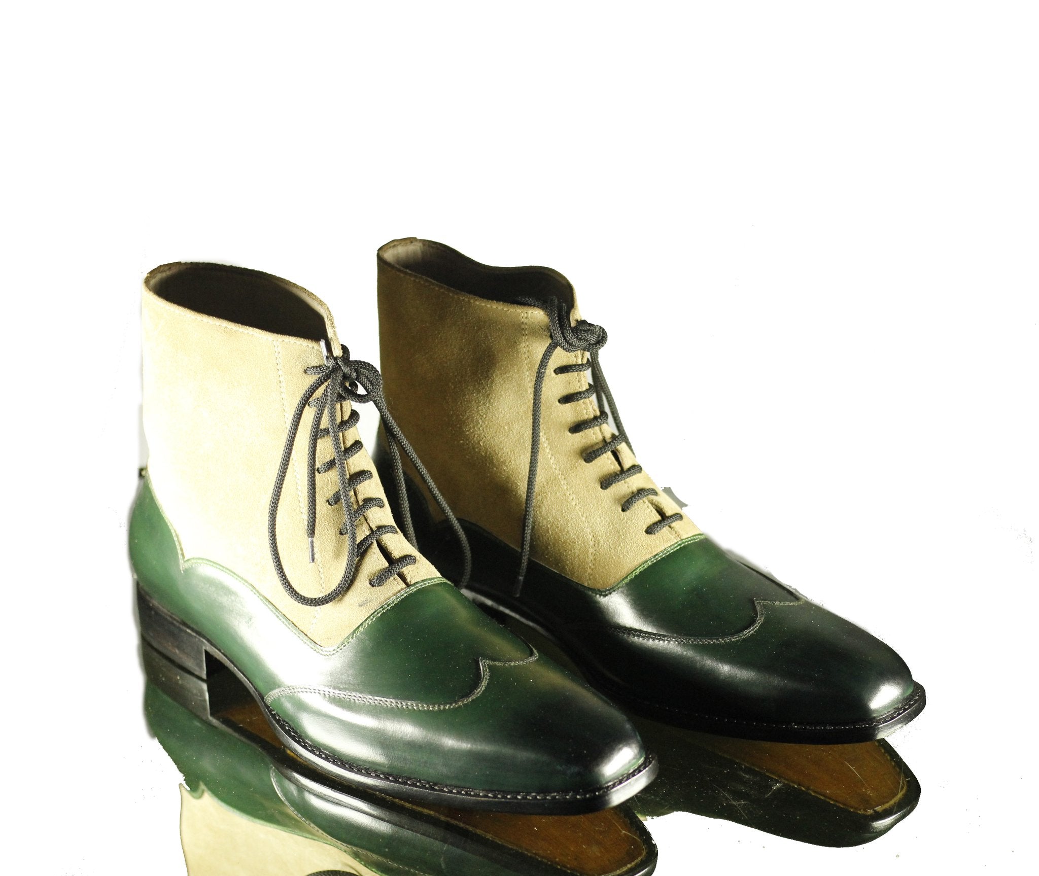 green leather boots mens