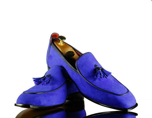 Blue suede Tassel Loafer  Made in Spain by Cambrillón Bespoke Leather