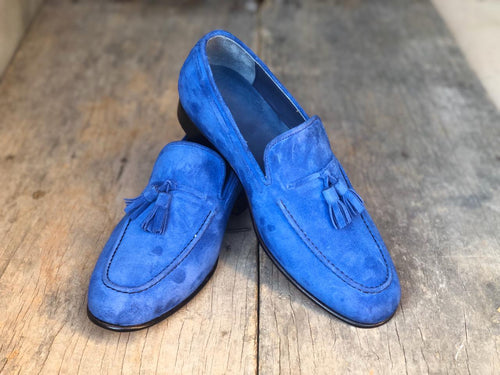 Blue suede Tassel Loafer  Made in Spain by Cambrillón Bespoke Leather