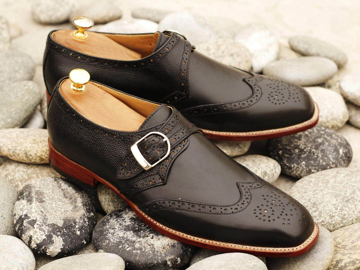 Awesome Handmade Men's Black Leather Wing Tip Brogue Monk Strap Shoes ...