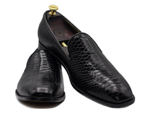 Awesome Handmade Men's Python Textured Black Leather Loafer Shoes, Men ...