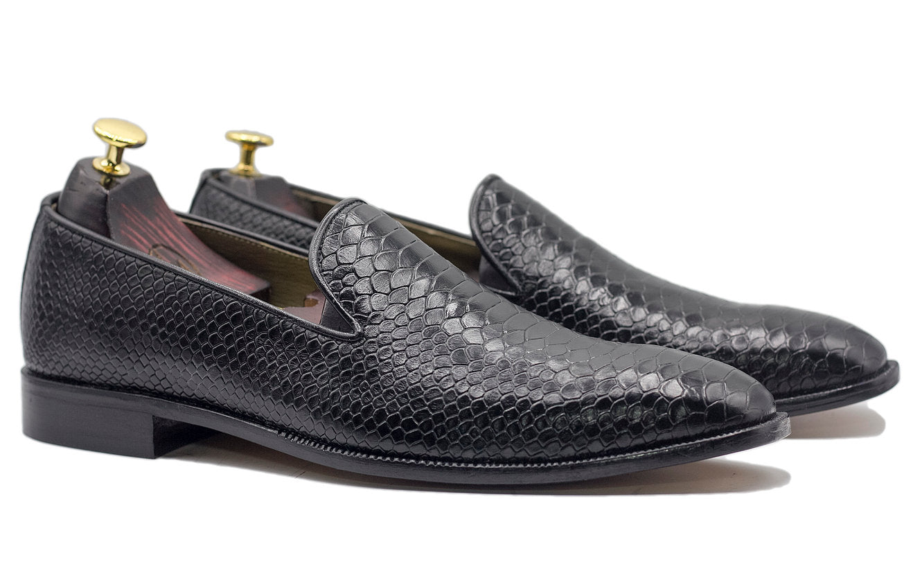 Awesome Handmade Men's Python Textured Black Leather Loafer Shoes, Men ...