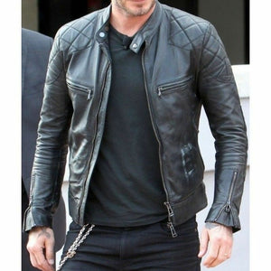 New Men's Genuine Lambskin Black Leather Biker Jacket Inspired by Davi ...