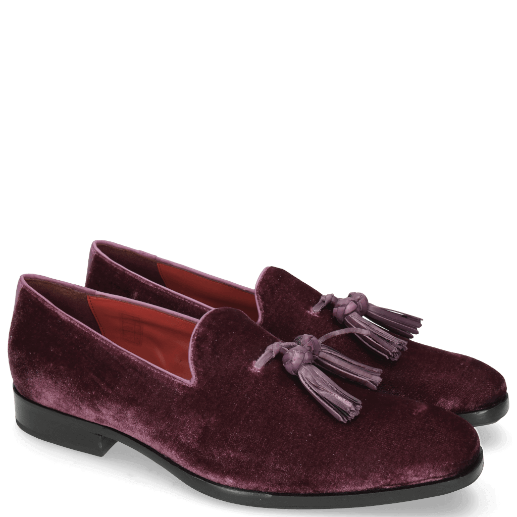 purple suede loafers