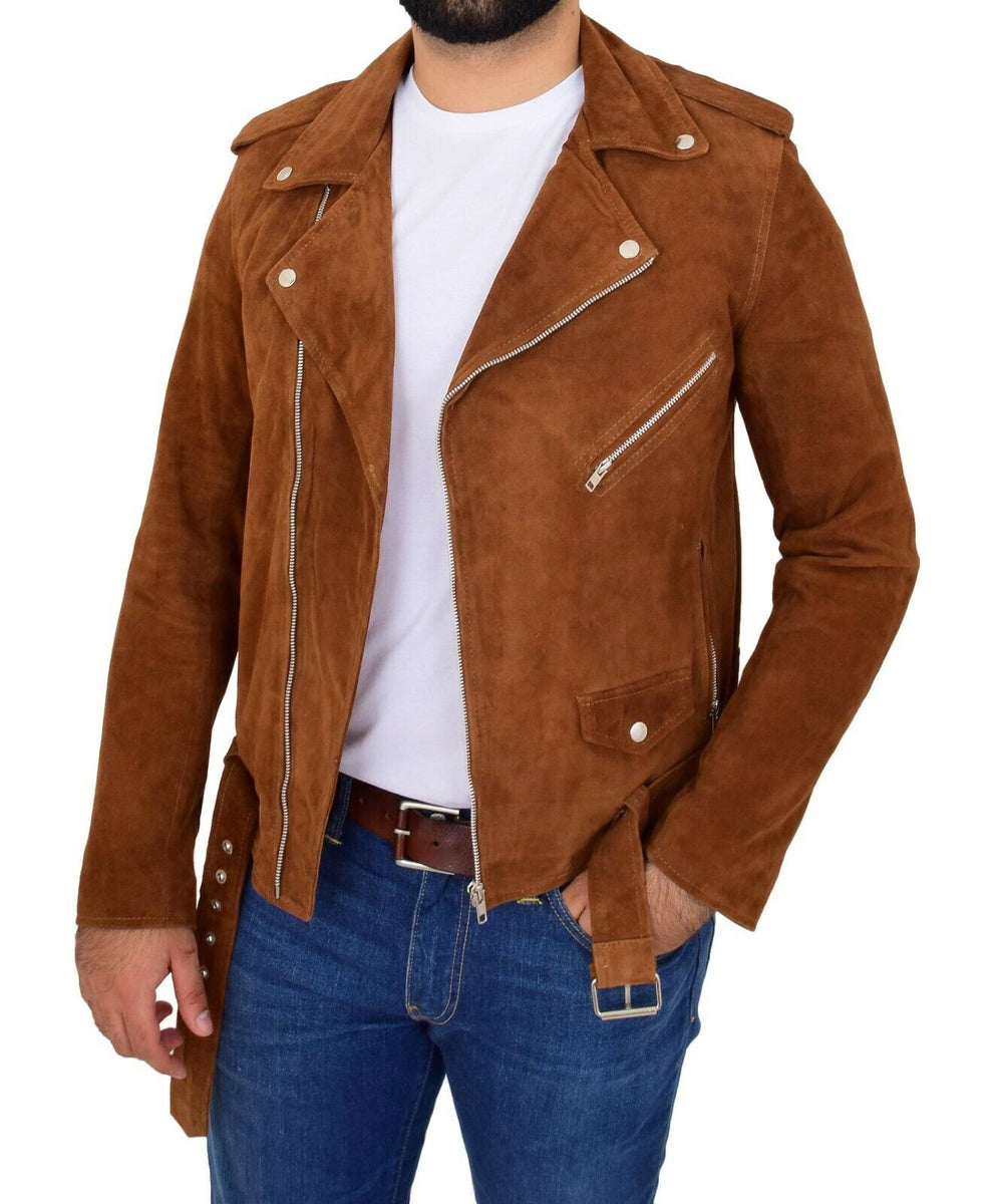 Stylish Men’s Brando Style Suede Leather Jacket, Men Celebrity Tan Sue ...