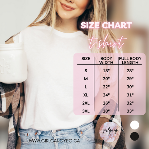 Girl Gang YEG Size Guide for T-Shirts