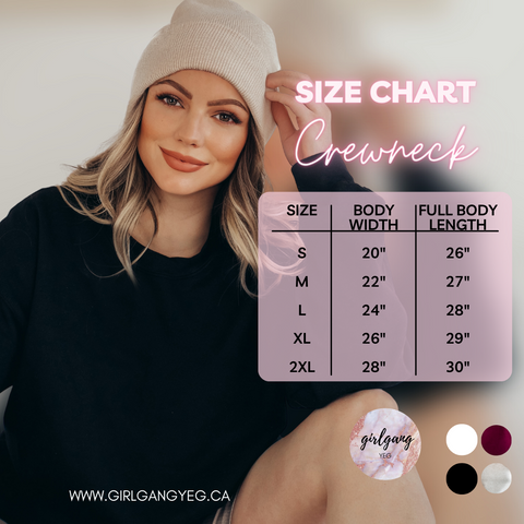 Girl Gang YEG Sizing Guide For Crewneck Sweaters