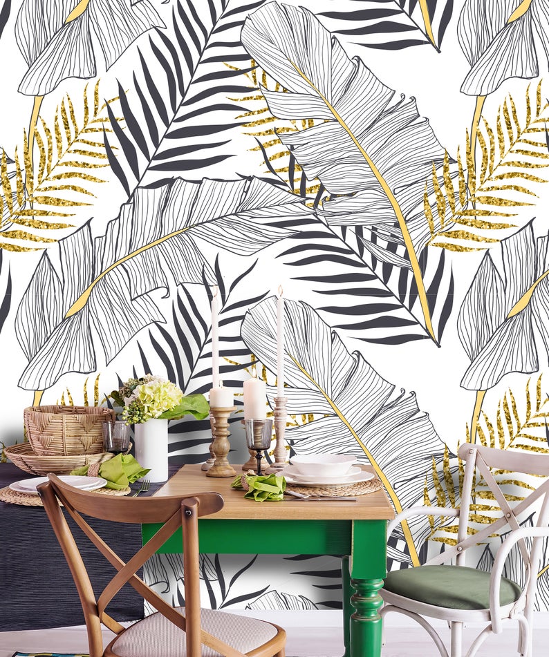 Tropical Banana Gold Leaves Removable Wallpaper – Coloritto
