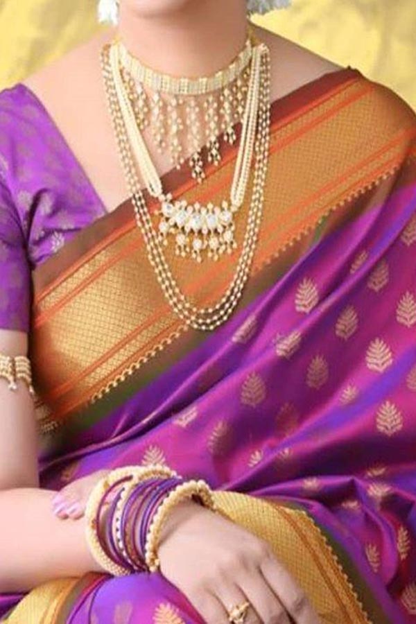 PURPLE COLORED TRADITIONAL SILK SAREE WITH BLOUSE FOR WOMEN