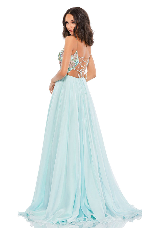 Mac Duggal Tiered Strapless Tulle A-Line High-Low Gown