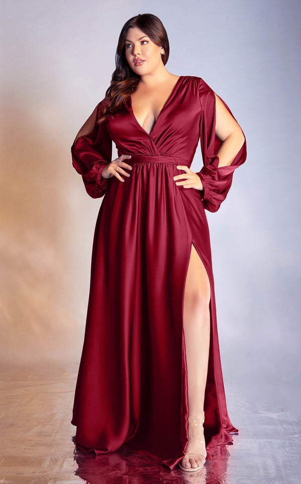 Long Satin V-Neck Dress by Cinderella Divine BD105 - ShopperBoard