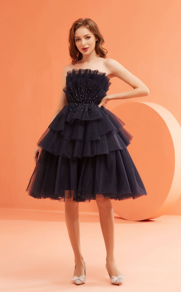 Nanita Tulle Mini Dress in Black – Lace & Beads