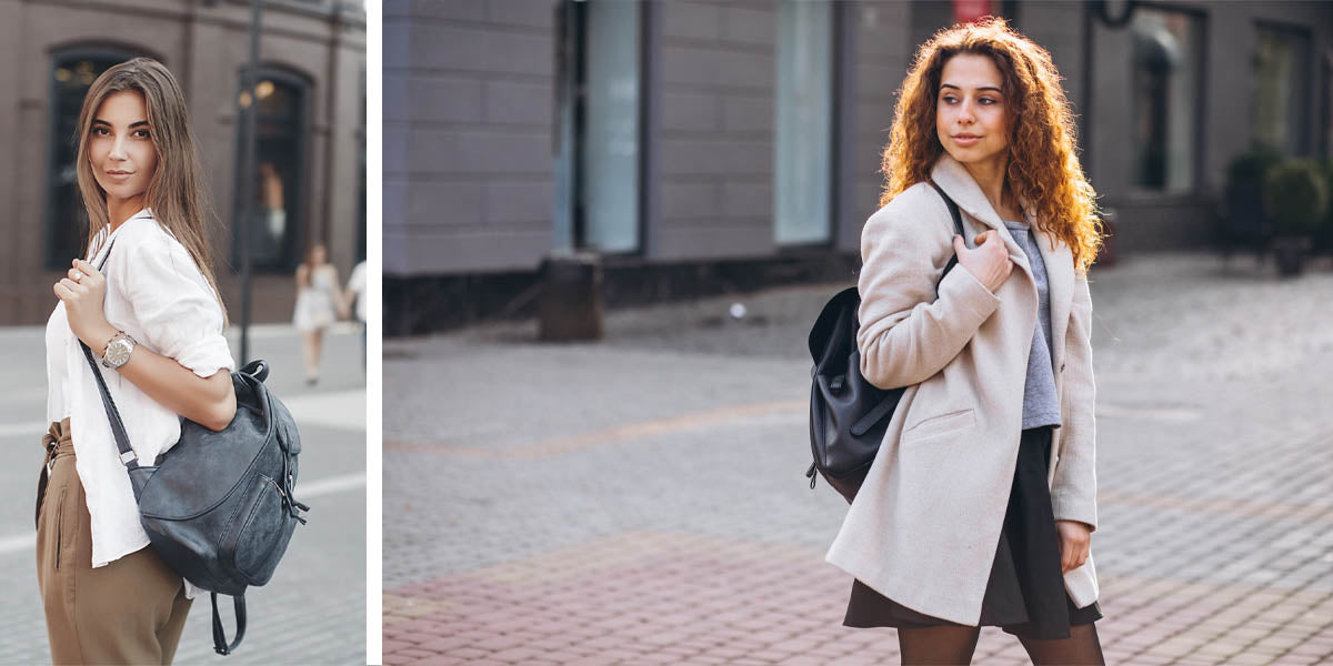 deux femmes chic portant un sac à dos