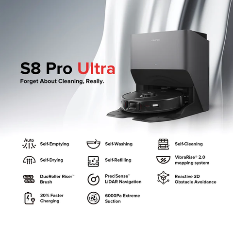 The S8 Pro Ultra features 11 intelligent cleaning functions, including self-emptying and self-washing.