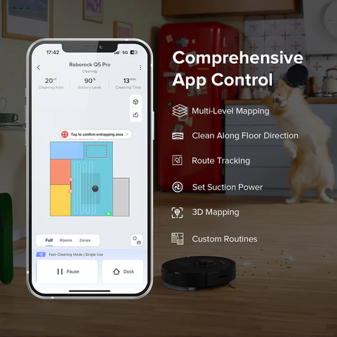 Roborock‘s Q5 Pro smart vacuum has comprehensive APP control feature.