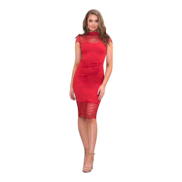 Body-con Midi Dress With Sequin Lace Details In Red
