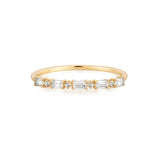 Luna | Baguette and Round White Sapphire Band Ring Rings AURELIE GI #5 Plain Gold 