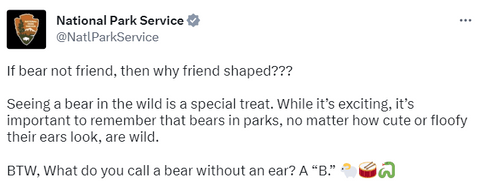 A tweet from the National Park Service. Picture courtesy- National Park Service