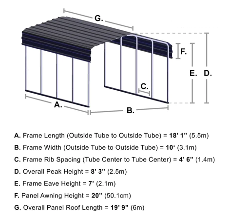 10x20 Steel Carport Dimensions - Grizzly Shelter Ltd.