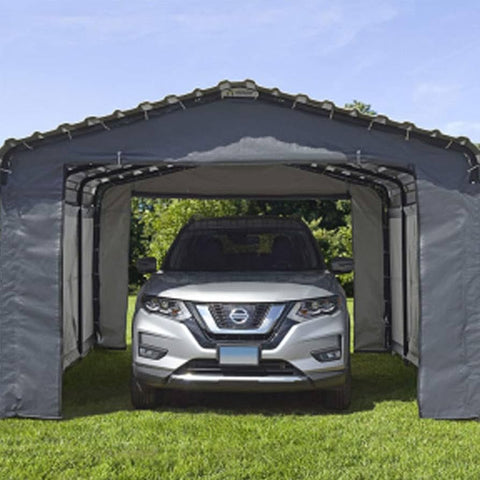 12x20 Steel Carport with Vinyl Enclosure - Grizzly Shelter Ltd.