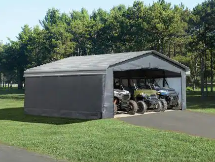 20 Foot Wide Steel Carport with Vinyl Enclosure