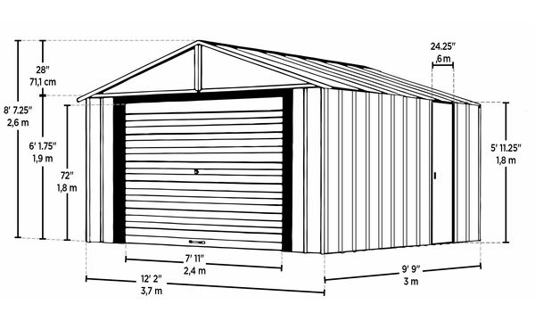 12x10 Steel Grey Garage with Rollup Door