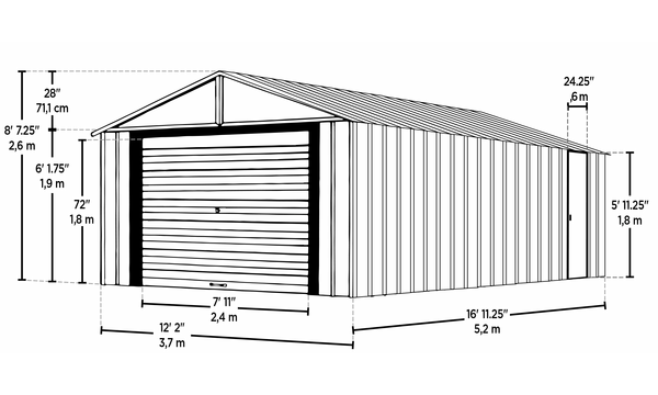 12x17 Steel Garage Grey with Rollup Door