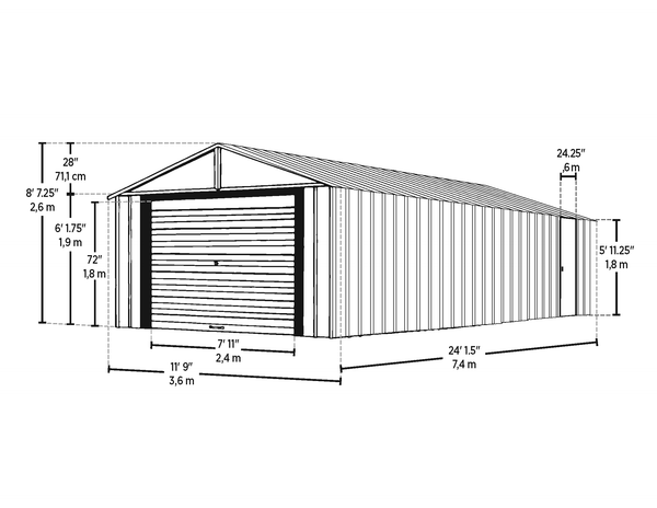 Steel Garage 12x24 Flute Grey - Grizzly Shelter Ltd