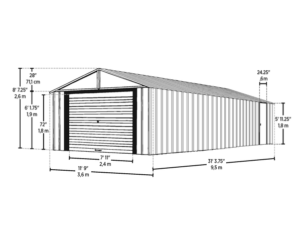 12x31 Grey Steel Garage with Rollup Door Side Door - Grizzly Shelter Ltd.