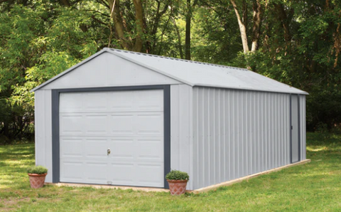 Steel Garage With Rollup Door - Light Grey