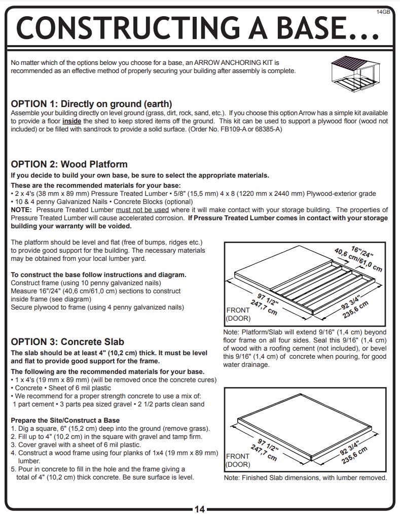 Foundation or Concrete Slab for Sheds or Carports