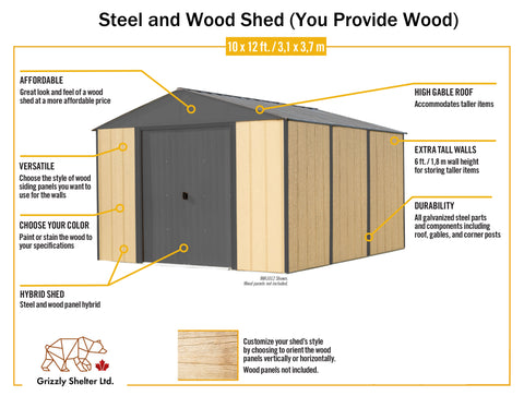 Steel and Wood Shed Anthracite DIY Kit Customize Yourself - Grizzly Shelter Ltd.