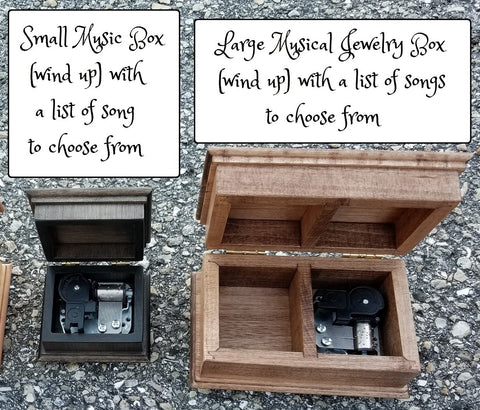 Mechanical or wind up music box and jewelry box style 