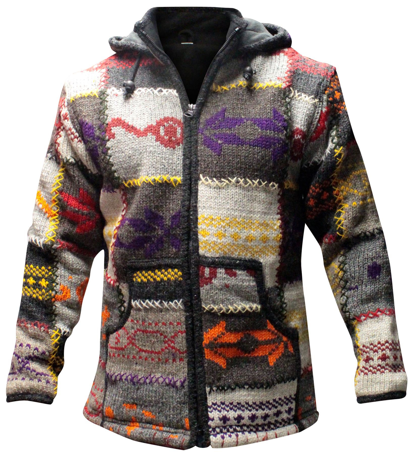 Stonewashed Cotton Patchwork Hooded Jacket with Fleece Lining