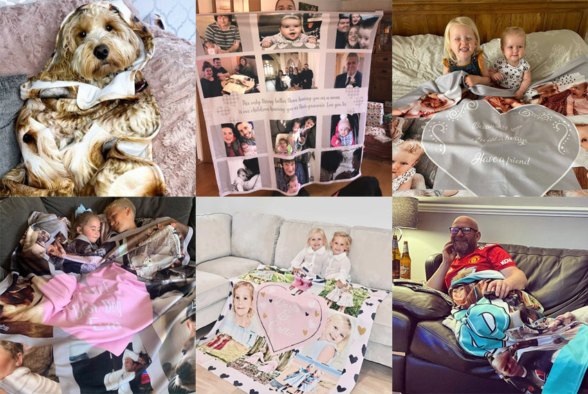 Custom Blanket, UK  Add Personalised Pictures & Text Gingham