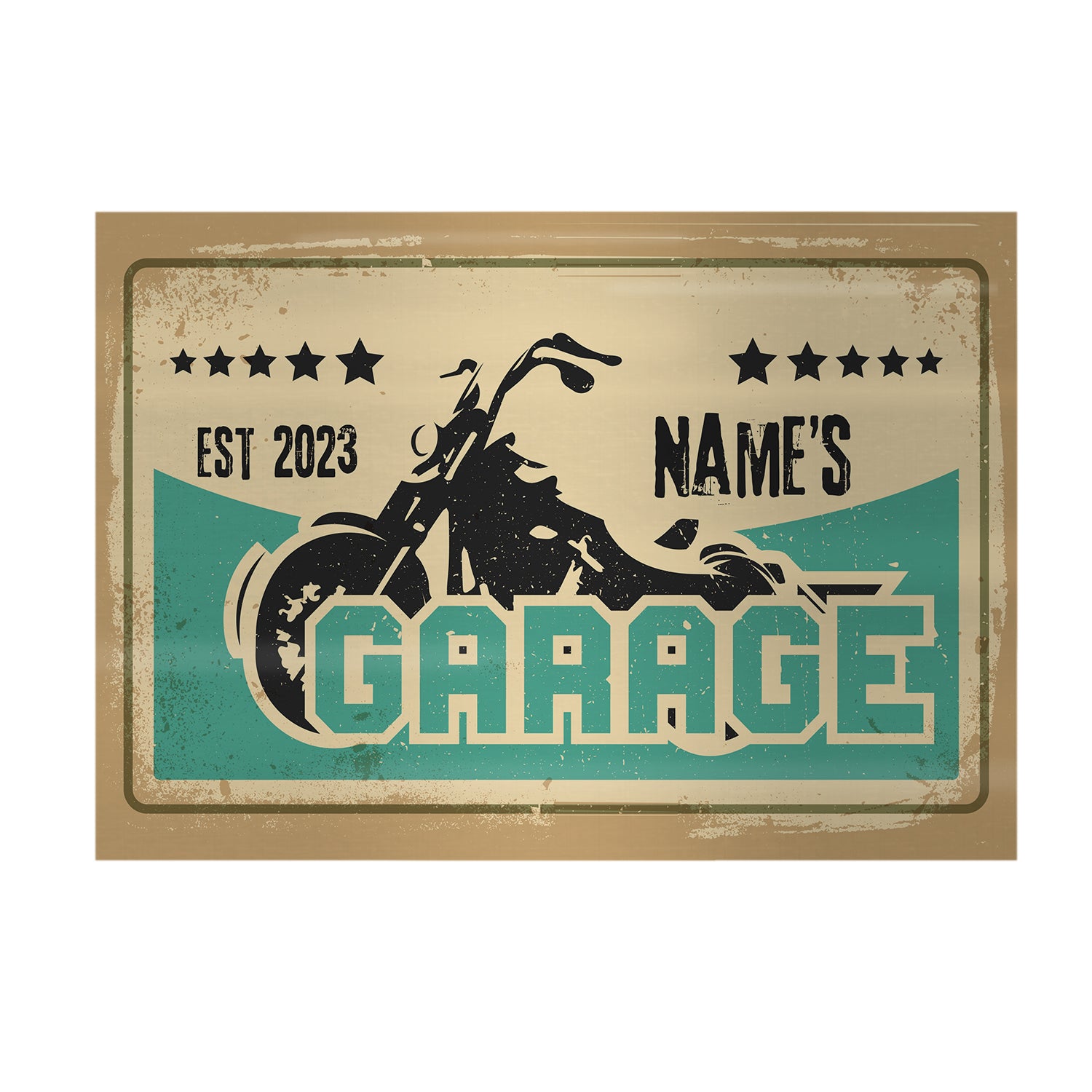 Personalised Biker Garage - A4 Metal Sign Plaque - Frame Options Available