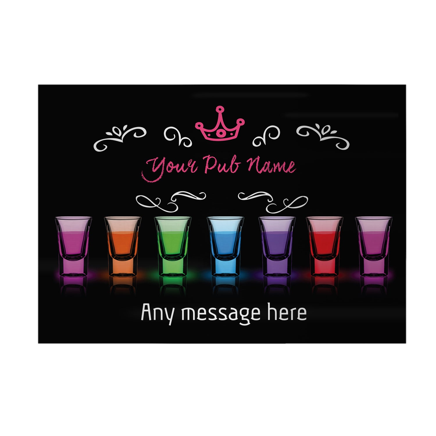 Personalised Shots Bar - A4 Metal Sign Plaque - Frame Options Available UL Pul Mame Any message here 