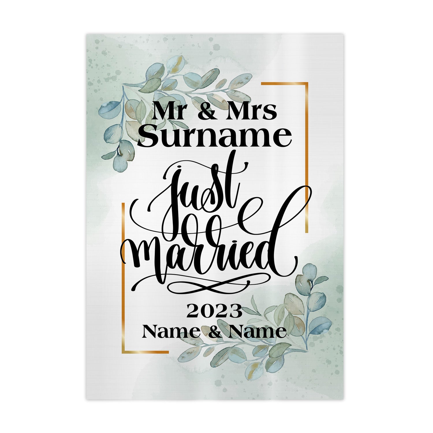 Personalised Just Married Custom - A4 Metal Sign Plaque - Frame Options Available