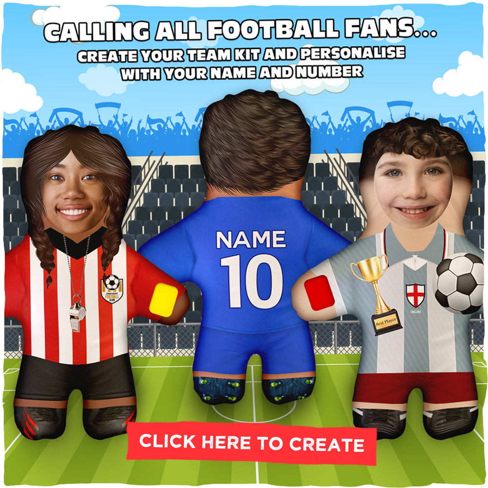 Create Your Own Footballer - Mini Me™ - Personalised Shirt - Choose Your Outfit, Hair, Shoes and Accessories