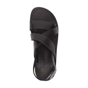 Elisha Men s Black Leather Three Strap Sandal Jerusalem Sandals